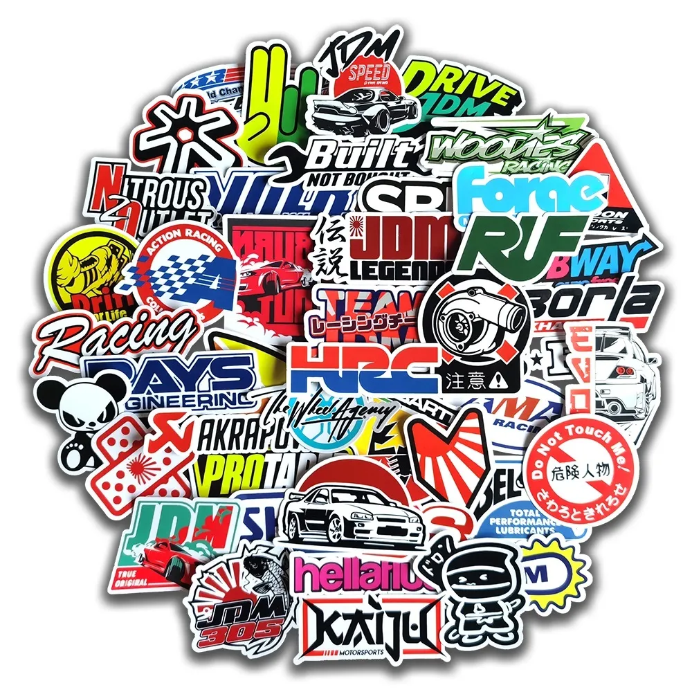 Autocollant étanche 50/100pc Cool JDM Autocollants pour Voiture Course Moto Vélo Skateboard Bagages Ordinateur Portable Téléphone Cas Aléatoire Autocollant Bombe Viny Stickers Autocollants De Voiture