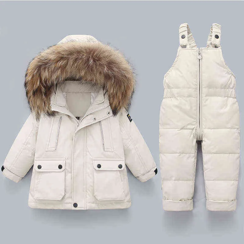 子供たちのスーツダウンジャケット新しいベビージャレットパンツ大きなウールカラーコットンキルティングジャケットスーツ男の子と女の子の冬の服J220718