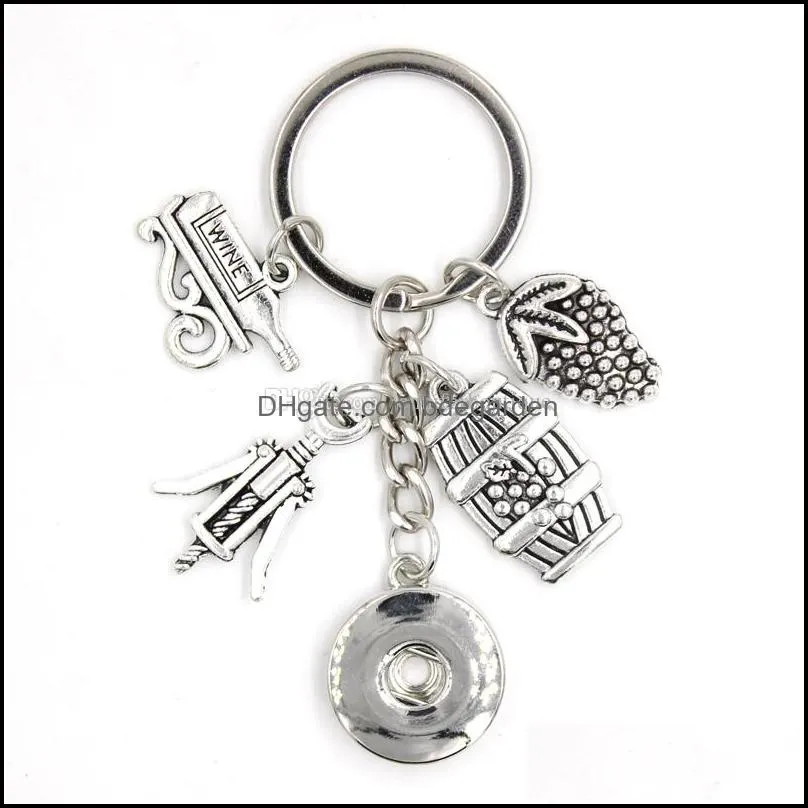 New Arrival DIY Interchangeable 18mm Snap Jewelry Wine Key Chain Snap Button Keychain Handbag Charm Key Ring Wine Lover Gifts for men