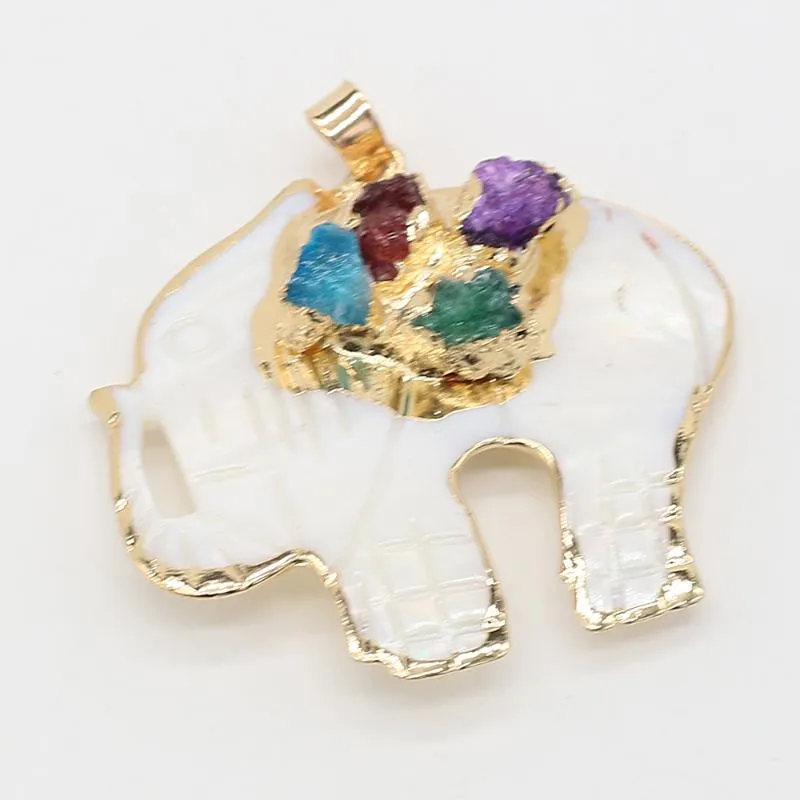 Hänge halsband naturliga skaldjur söta elefantsten charm för att göra DIY halsbandstillbehör 40x45mmpendant