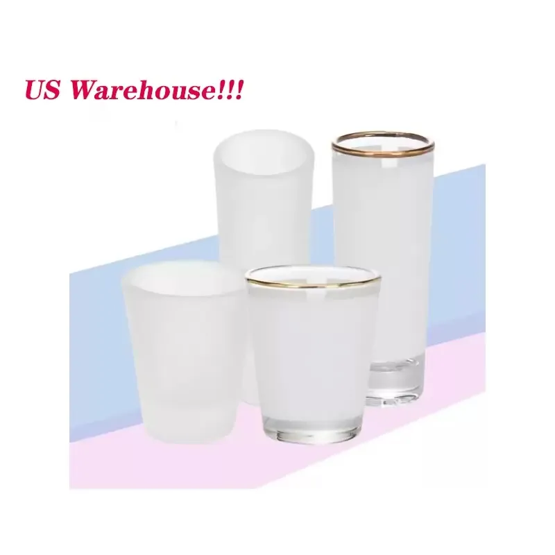 US Warehouse 1.5 unz 3 unz Frosted Przezroczysty sublimacja strzał szklany butelka z wodą biała plaster złota obręcz kieliszki do wina sublimacja kubek z11