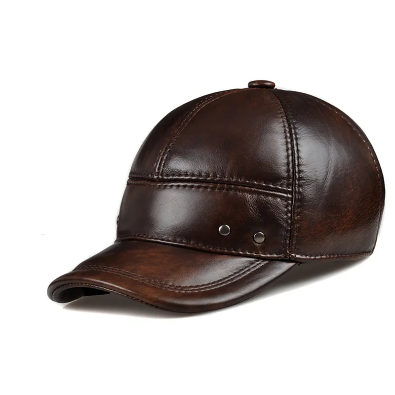 Brand Winter Genuine Leather Black Brown Baseball Caps For Man Women Casual Street Outdoor Hockey Golf Gorras Real Cowhide Hat 220817