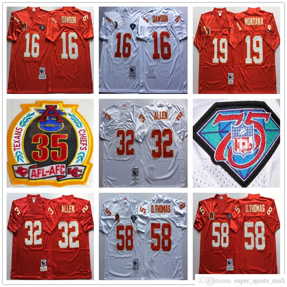NCAA 75th Vintage Football 58 Derrick Thomas Jerseys 16 Len Dawson 19 Joe Montana 32 Marcus Allen Jersey College Red White