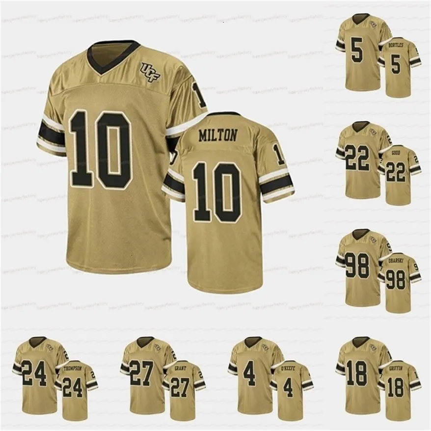 MCeoA3740 UCF Knights Custom Gold Fußballtrikot McKenzie Milton Blake Bortles Dillon Gabriel Richie Grant Greg McCrae Marlon Williams Damarius Gut