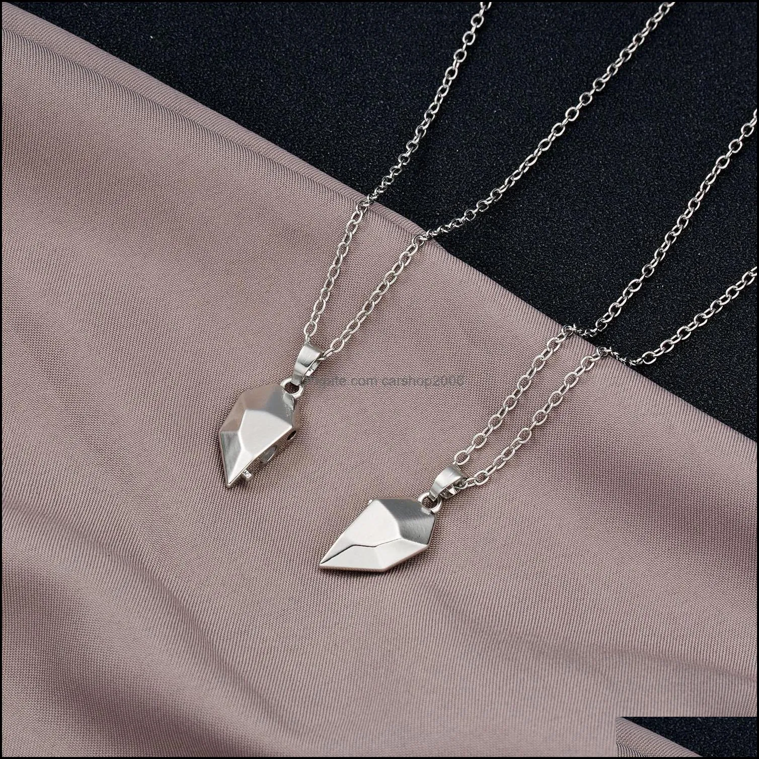 2pcs heart stone magnetic couple necklaces for women men lovers attractive pendant magnet necklace set