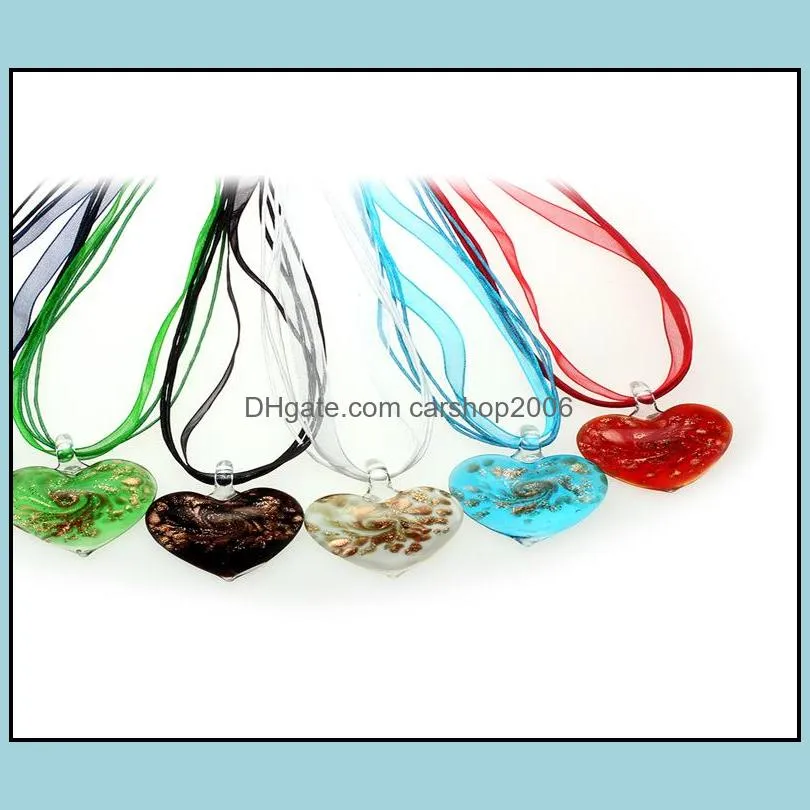 handmade lampwork glass murano love heart gold dust pendant necklace trendy fashion party jewelry women