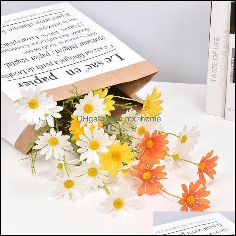 Decorative Flowers & Wreaths 5 Heads Artificial Silk Fake Daisy Bouquet Wedding Party Home Grave Decor