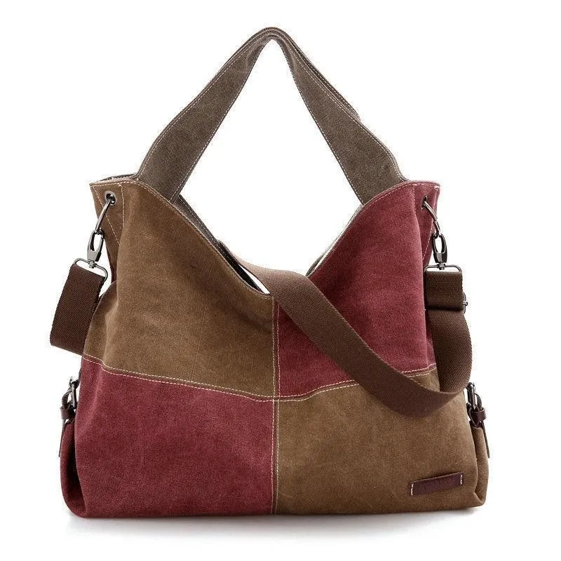 Evening Bags Unisex Canvas Handbag Color Block Patchwork Retro Women Satchel Outdoor Casual AccessoriesEvening
