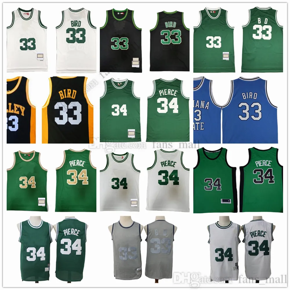 Mitchell en Ness Basketbal 2007-08 Paul 34 Pierce Jerseys Retro Stitched Larry 33 Bird Jeugd Kinderen Mans Jersey 1985-86 Groen Wit Blauw Zwart Middelbare School College