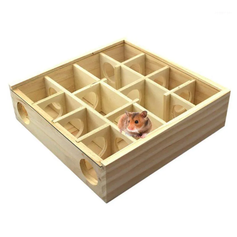 Kleine Tierbedarf Holz Labyrinth Tunnel Loch Spielzeug für Haustier Hamster Haus Käfig mit Brille