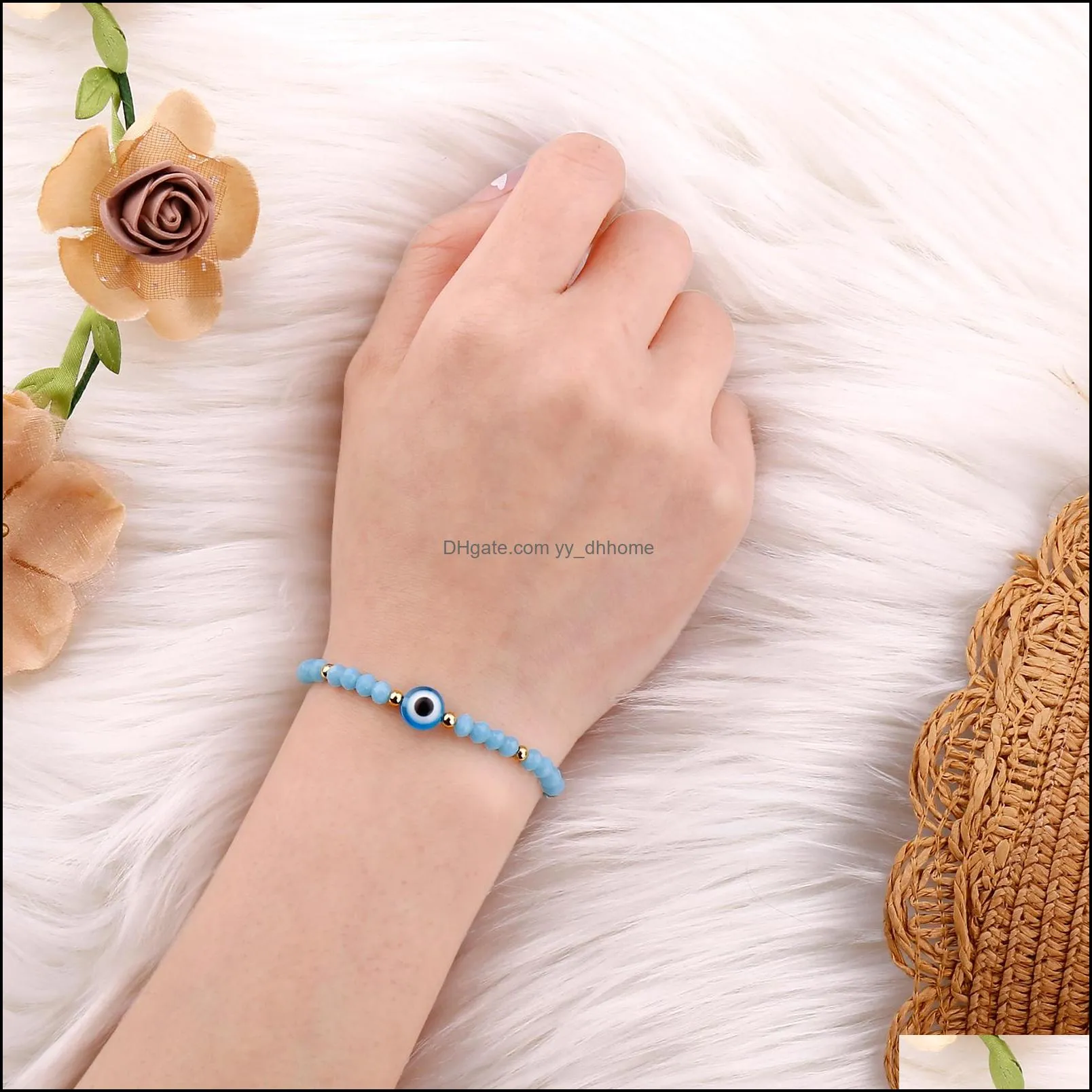 turkish blue crystal evil eye chain bracelets for women handmade glass beads lucky jewelry accessories fashion couple bracelet