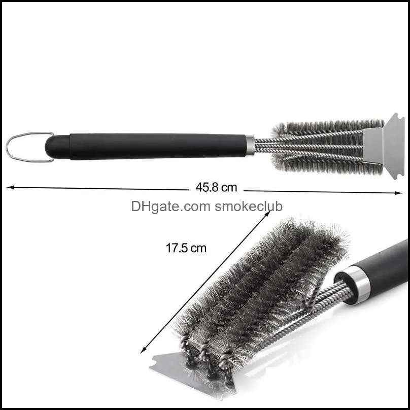 BBQ Grill Cleaning Brush Long Handle Spring Barbecue Wire Brush With Scraper Multifunctional Brush Stainless Steel Tool by sea