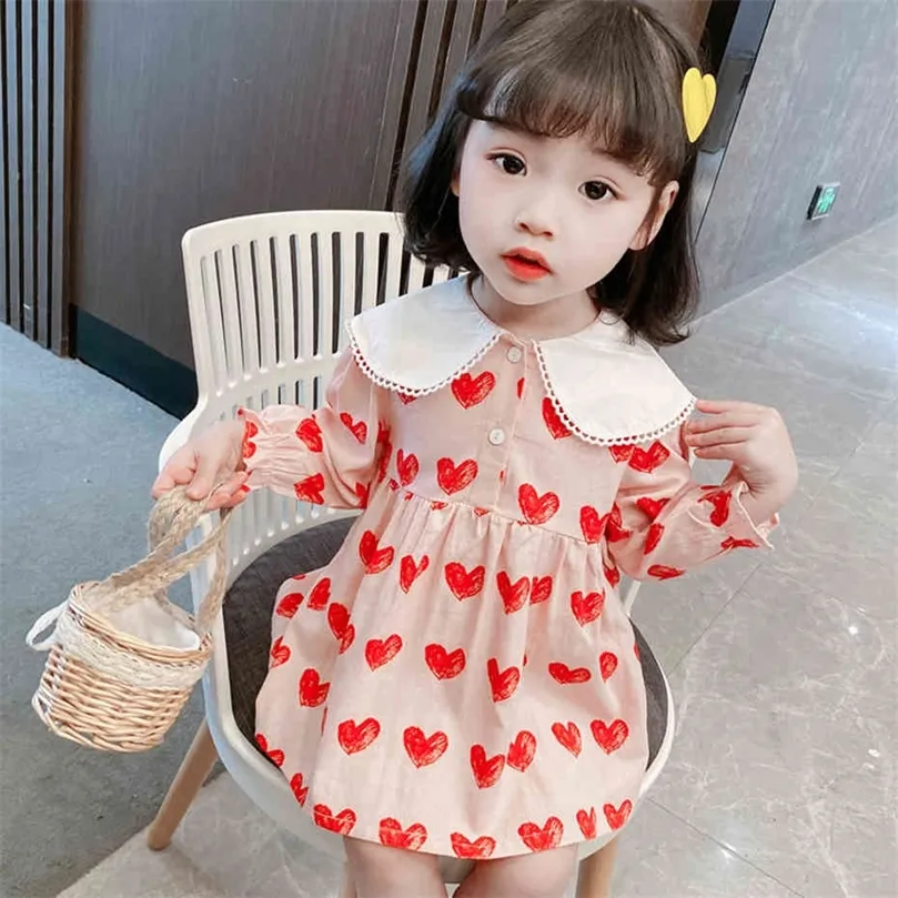 Girl Dress Heart Pattern Kids Party Dresses For Girls Casual Dress for Children Spring Autumn Children's Clothing 210412