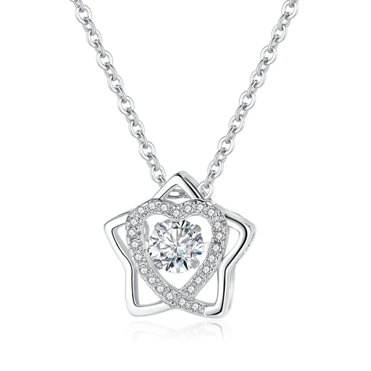 Silver Hexagram Star of David Crystal Heart Pendant Necklace for Mom CZ Rhinestone Lucky Love Heart Choker Mother Mother Gift Women Girls