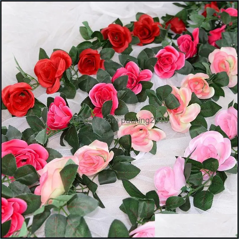 Dekoracyjne kwiaty wieńce świąteczne przyjęcie do domu ogród 2.2m sztuczny jedwabny kwiat róży bluszcz winorośli fałszywe dekoracja liści wisząca ga
