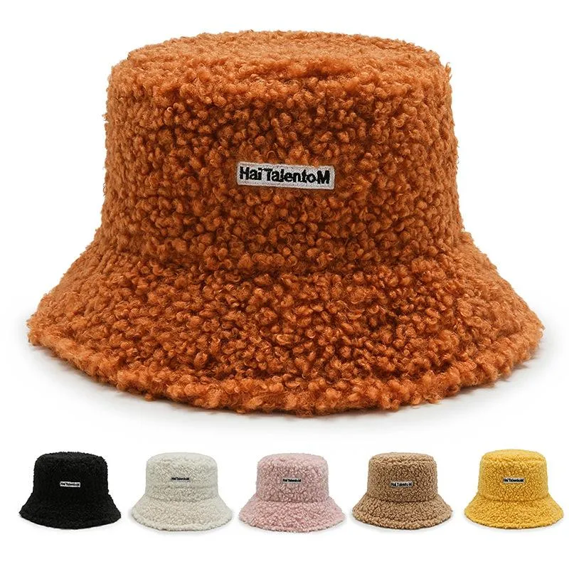 Berets Eimer Hut Lamm Wolle Hüte Winter Warme Angeln Fischer Kappe Faux Pelz Kappen Für Männer Frauen Flut Flache Top gorro Casquette GorrasBerets