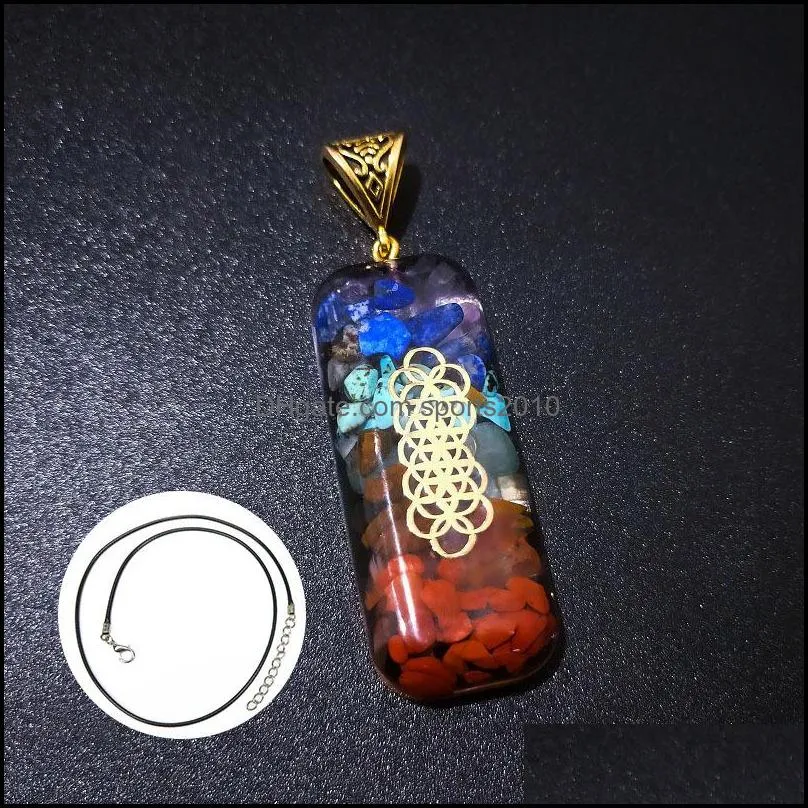 reiki healing colorful chips stone chakra orgone energy resin pendant necklace amulet orgonite crystal necklaces