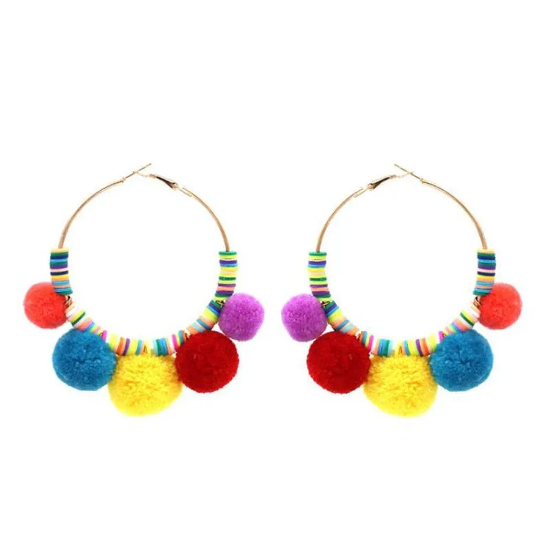 Hoop Huggie Wgoud Boheemse kleurrijke pompom oorbel voor vrouwen mode elegante zachte aardewerk klei juwelen Brincoshoop