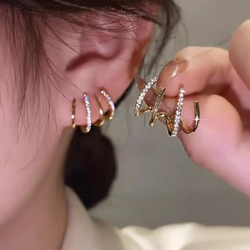 Stud Korean Fashion quatre boucles d'oreilles en rangée de broches pour femmes exquise anneau d'oreille bijoux de luxe 2022 cadeaux d'anniversaire aretes de mujerstud