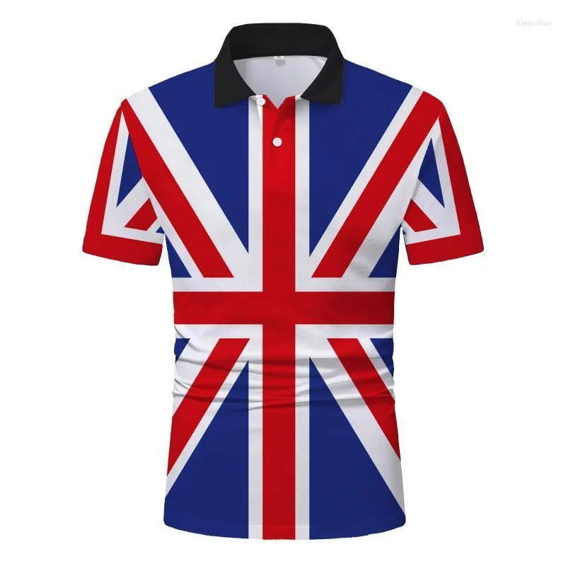 Polos masculinos bandeira imprimida Men camisas de manga curta verão para gole de gola virada para baixo masculino masculino masculino BLES22