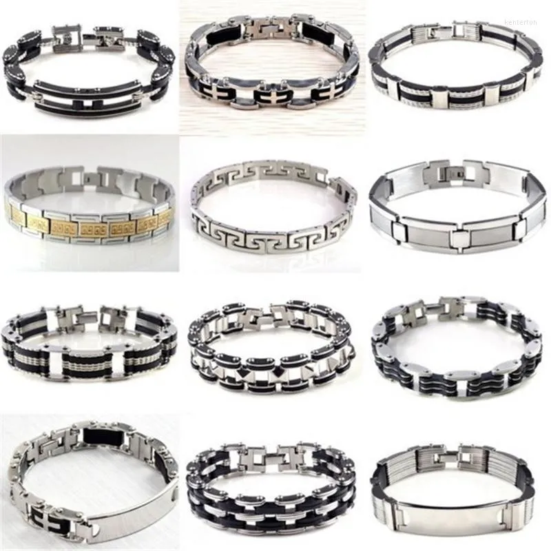 Bangle Personality Stainless Steel Black Rubber Men Bracelet Jewelry Wristbands High Quality AccessoriesBangleBangle Kent22