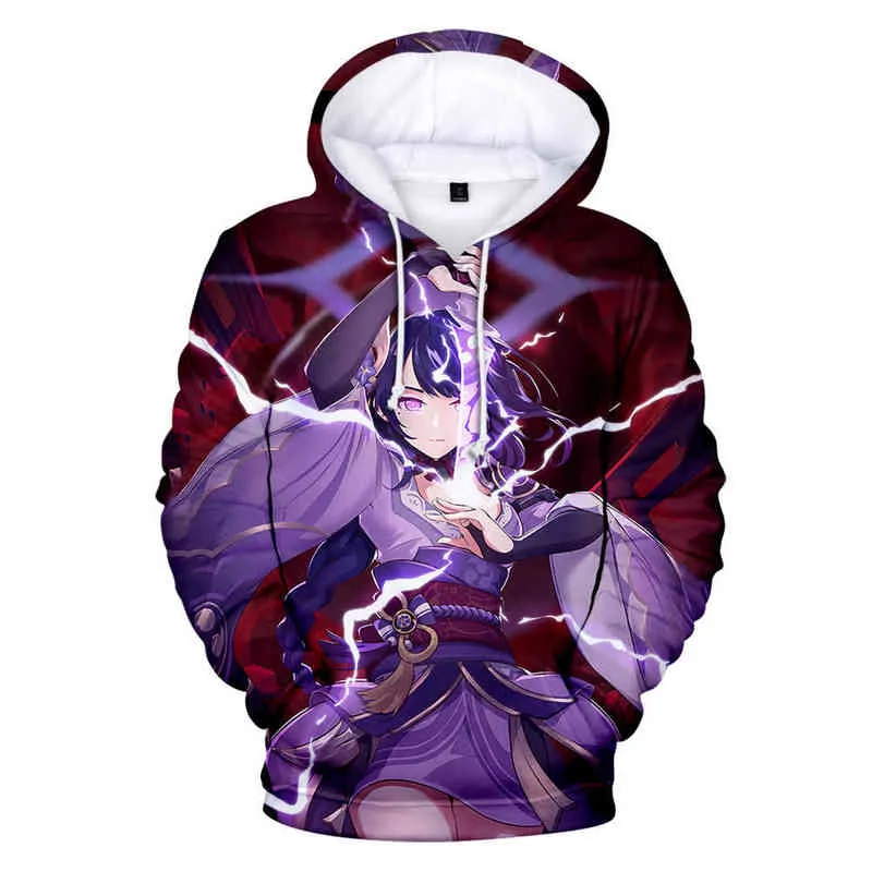 Anime oyunu Genshin Etki Hoodies 3D Baskı Sokak Giyim Raiden Shogun Erkek Kadın Günlük Sweatshirt Hoodie Kazak Üstler Erkekler Kaplama Y220713