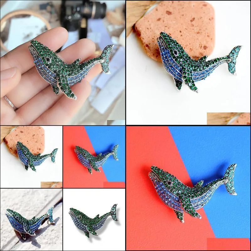 Rhinestone Whale Brooch Animal Fish Pin Vintage New Design Jewelry Winter Coat Accessories Gift