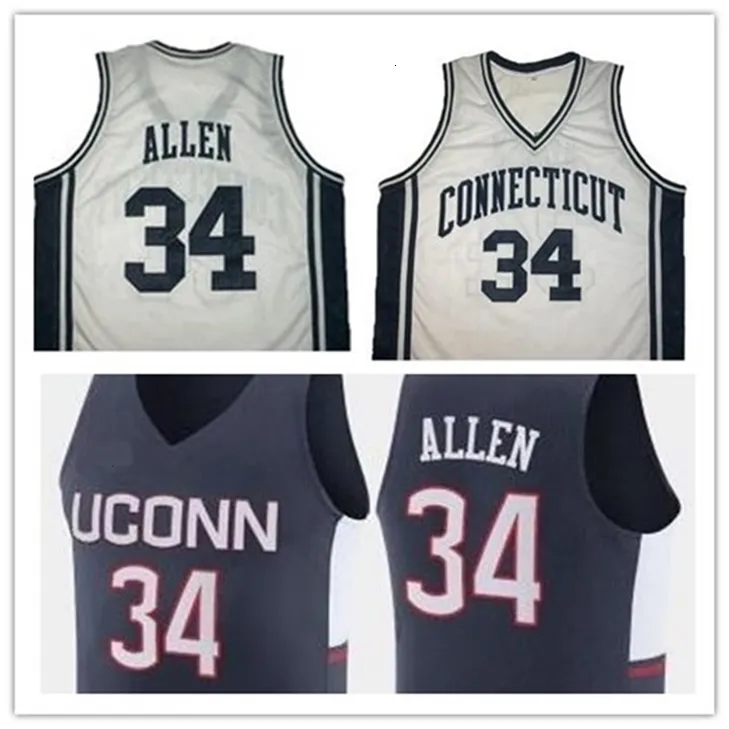 XFLSP NIKIVIP Basketball jersey Uconn Huskies Ray #34 Allen Connecticut Throwback Jersey Aangepaste borduurwerk Grootte S-5XL