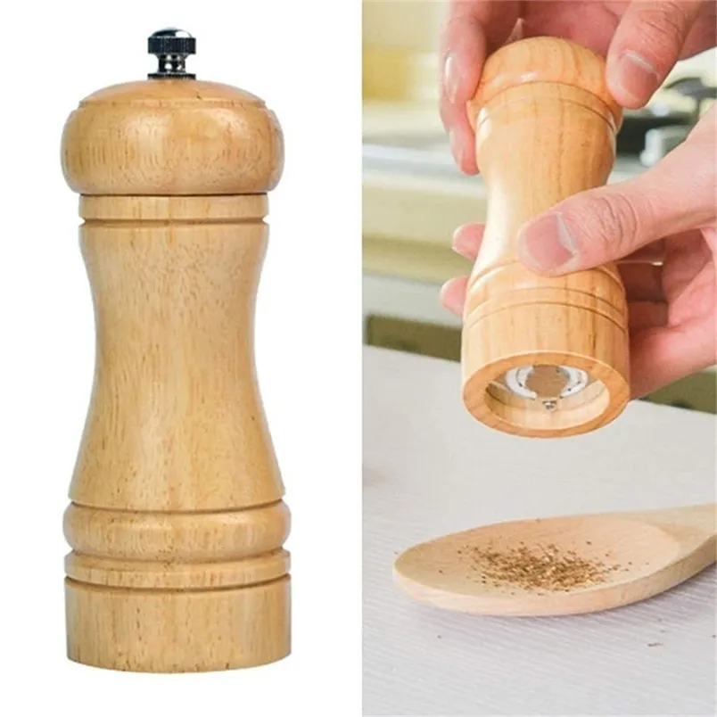 Salt- och pepparkvarnar massivt träpepparkvarn kryddverk med stark justerbar keramisk kvarnfri anpassad droppe 220621