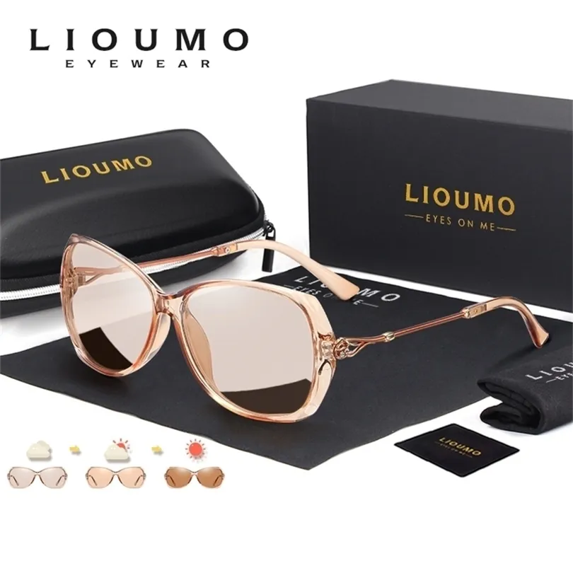Lioumo 패션 디자인 여성을위한 Pochromic 선글라스 편광 여행 안경 대형 럭셔리 숙녀 안경 De Sol 220514