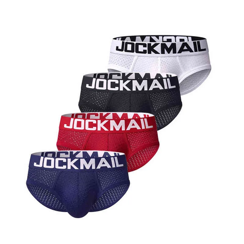 Jockmail Men's Underwear 4-Pack Sexy Men Mesh Border Polyester Slip Cueca Manliga Bekväma trosor Underbyxor Borma Gay Pants T220816