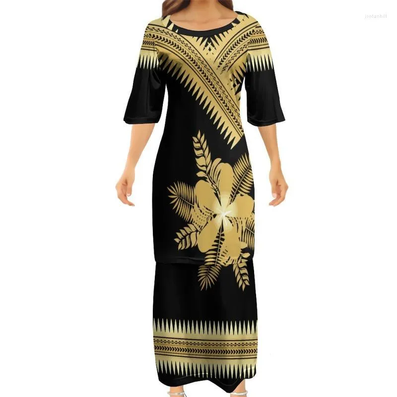 Robes décontractées Été Style ethnique Polynésien Tribal O-Cou Puletasi Femmes Robe Demi-manche Top Jupe Deux Pièces Ensemble Dames RobesCasual