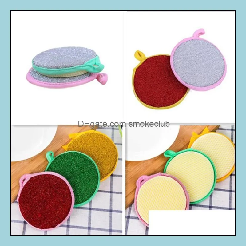 Sponges & Scouring Pads Household Cleaning Tools Housekee Organization Home Garden Colored Round Shaped Double Side Non Stick Oil Kitchen