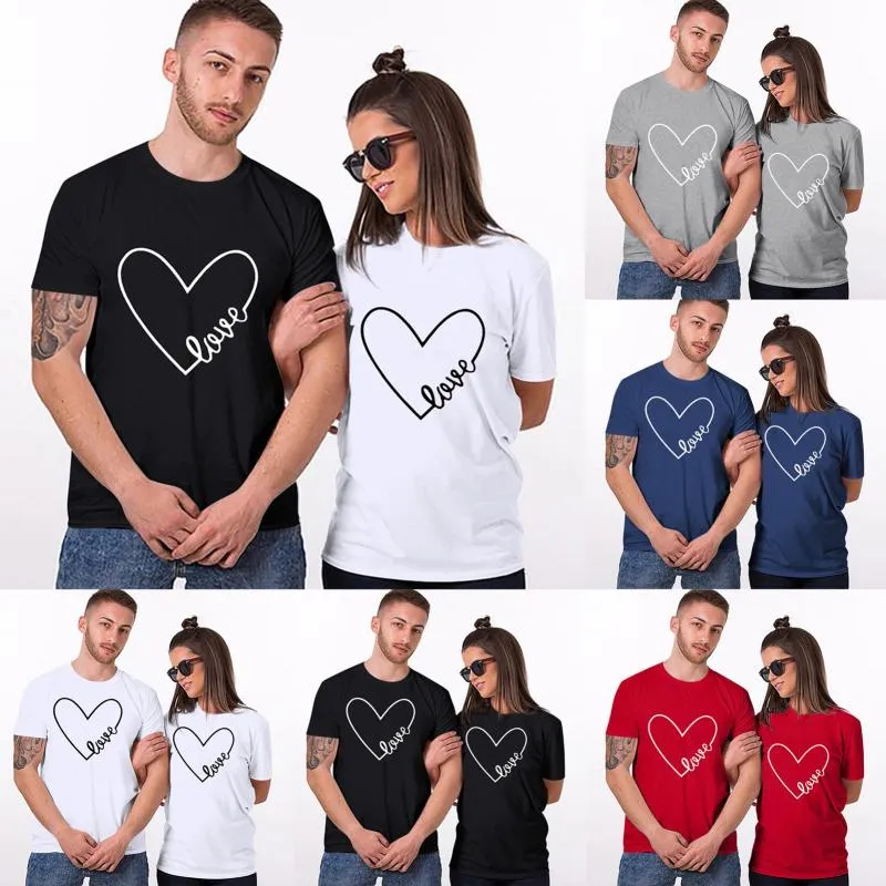 Men's Casual Shirts Print T Valentine's Letter Day Men Love Tops Short Lover Sleeve Couples Men's BlouseMen's