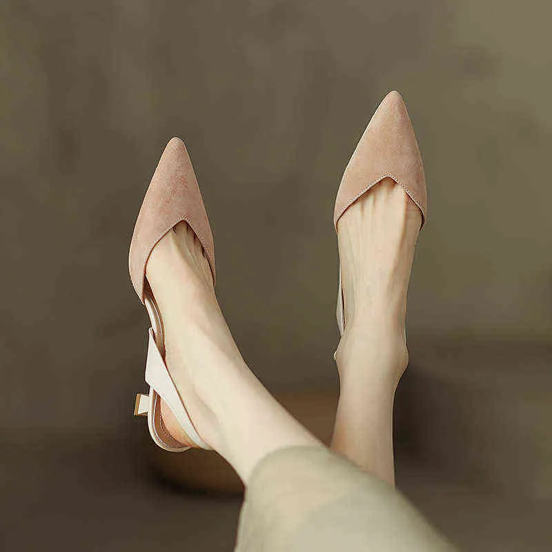 Baotou رجوع الصنادل الفارغة المرأة 2022 الربيع والصيف الأحذية النسائية الجديدة النسخة الكورية أشار كعب رقيقة خط مشبك موضة عالية