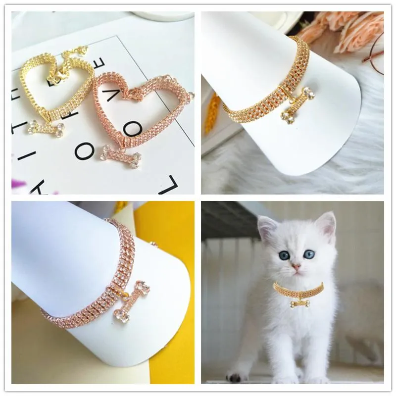 Coleiras para cães Coleira com strass para animais de estimação Ajustável Brilhante Jóias Pingente Colar Brincos para gatos Decorações Suprimentos Acessórios Gatinho