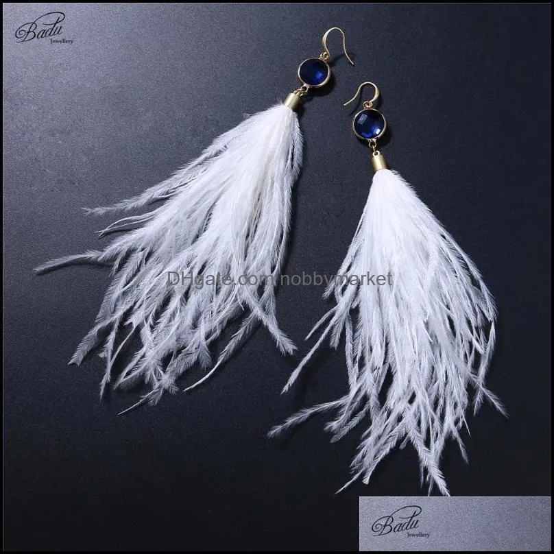 Dangle & Chandelier Badu Vintage Feather Earring For Women Long Light Weight 4 Colors Holiday Jewelry Spring Fashion Gift Drop