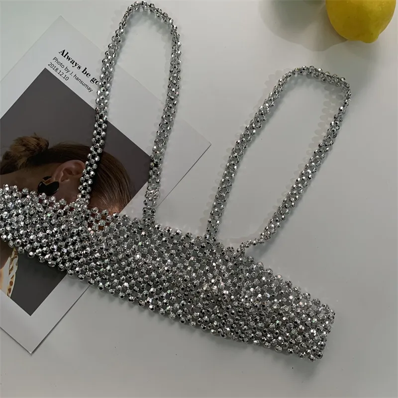 Shiny Silver Suspenders Girdle Women's Decorative Dress Beaded Belt Straps Outwear Vest