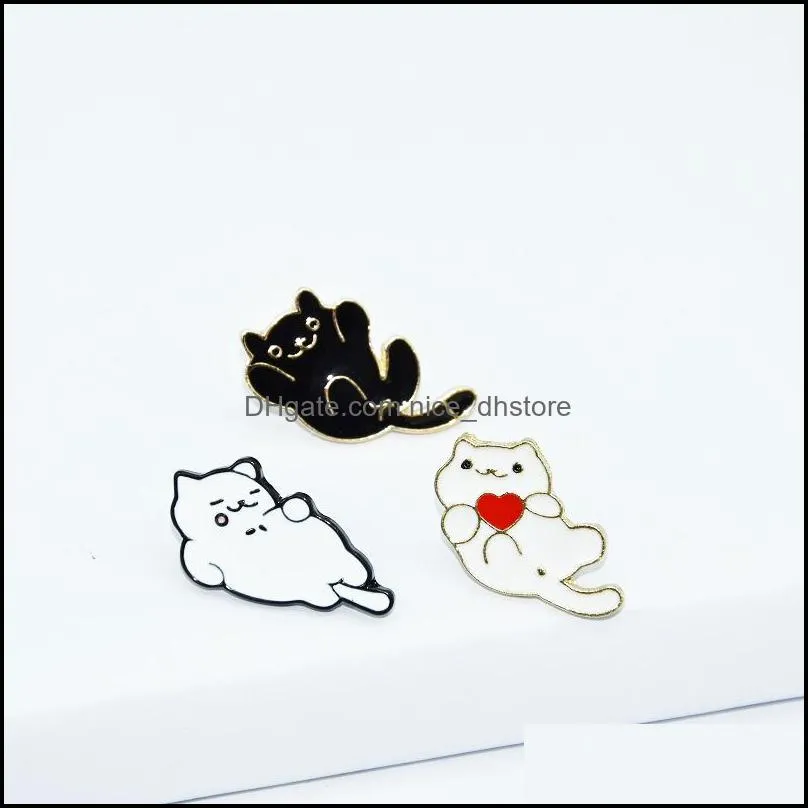 new animal lazy black white cat brooch pins cartoon cute funny creative enamel pin fashion accessories for women kids lapel denim