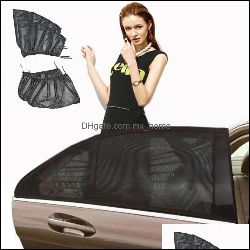 Sunshade Net Curtain Portable Er Type Car 2Pcs Black Shield Uv Mesh Fabric Window Heat Insation Translucent Summer Drop Delivery 2021 Drap