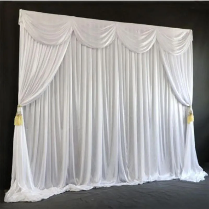 Decorazione per feste Design Panno bianco Tenda di seta di ghiaccio per lo sfondo della fase di matrimonio Decorazione drappeggiata per eventi formali