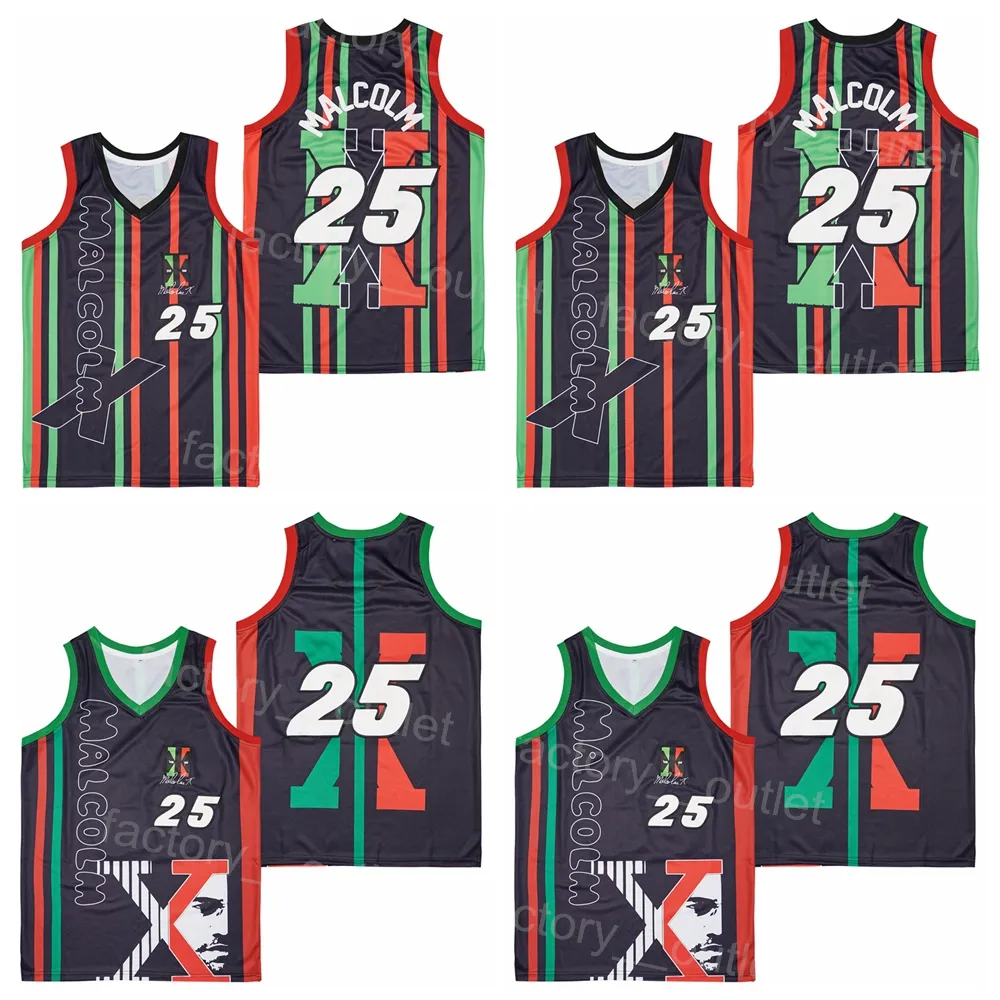 Film Film Basketball 25 Malcolm X Jersey 1992 Power All Cousu Hip Hop Pour Les Fans De Sport Couleur De L'équipe Noir Broderie HipHop Respirant Université Pur Coton Haute