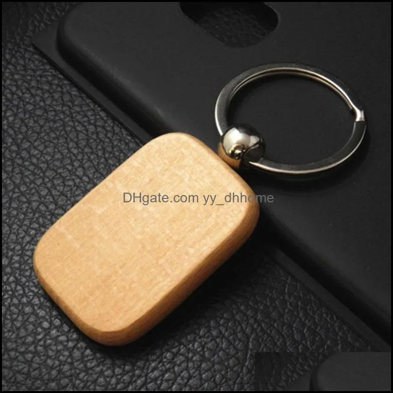 Blank Wooden Keychains DIY Keychain Key Tag Anti-Lost Wood Gift Keyring Tags Portable Round