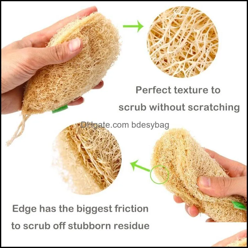 3pcs/set ecological reusable kitchen sponge new pure handmade multilayer natural loofah scrubber anti-oil dish cleaning brush