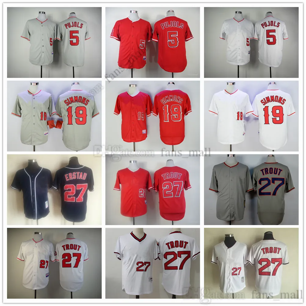 Film Mitchell en Ness Baseball Vintage 5 Albert Pujols Jersey 19 Andrelton Simmons 27 Mike Trout Ed Ademend Sport Sale Hoge kwaliteit Man