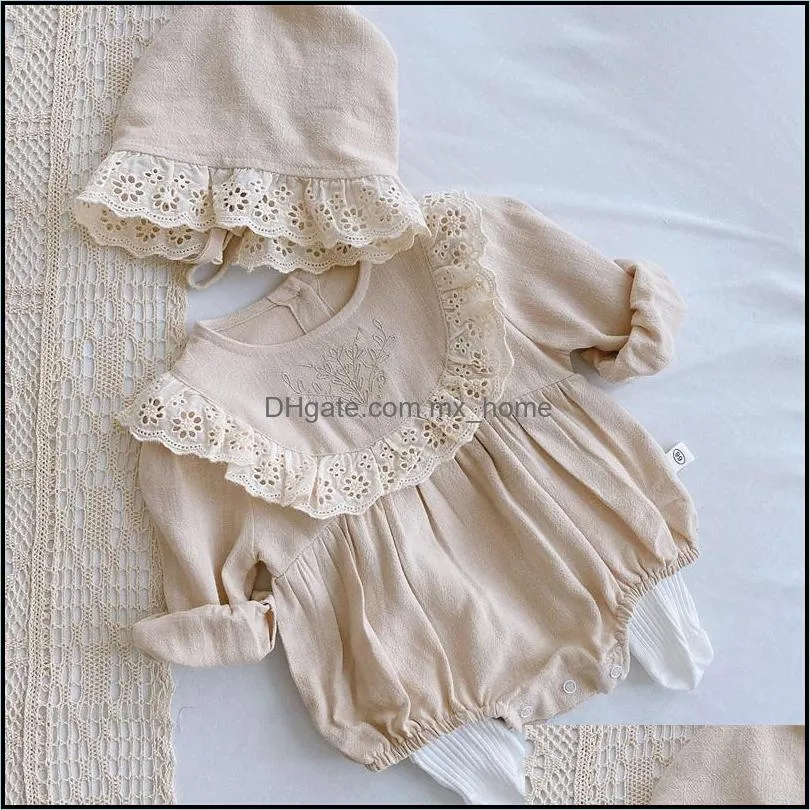 lace princess toddler romper autumn retro newborn baby girl clothes cotton spring pure color infant outfits 2pcs with hats 979 d3