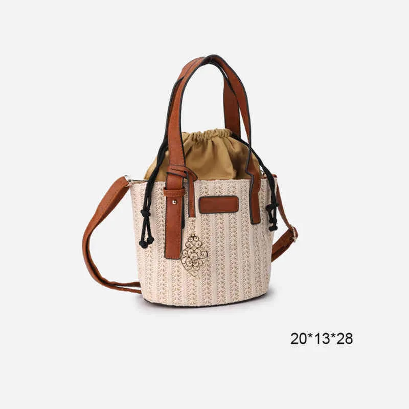 Fashion Straw Bucket Bag Designer Woven Women Handbags Casual Handmade Shoulder Crossbody Bags Summer Beach Small Tote Purses 220705