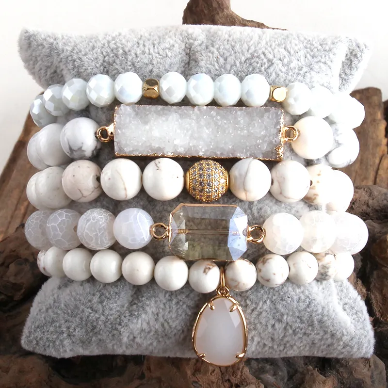 RH Designer Empire Stones Bransoletka z Kamieniem Naturalny Dorp Charms 5pc Bracelets Zestawy dla kobiet -biżuterii 220402189a