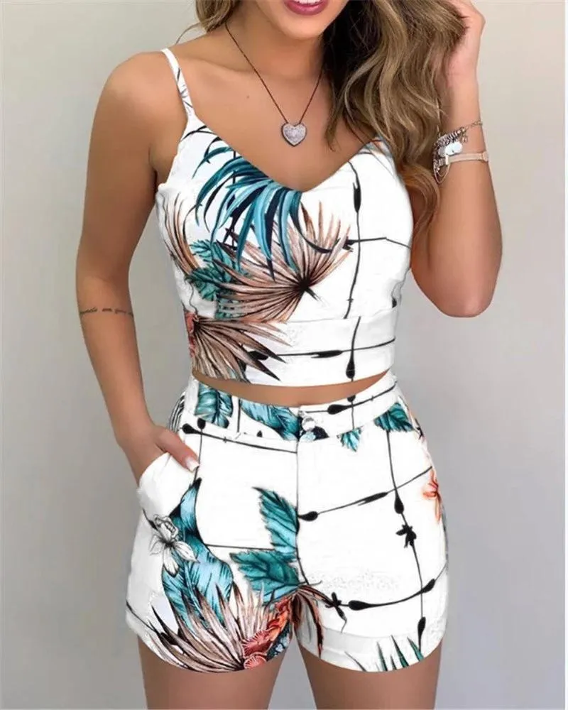 Conjunto De Top Sin Mangas Con Estampado Y Pantalones Cortos Para Damas,  Conjunto De 2 Piezas De Moda De Verano Para Mujer, Ropa De Fiesta Para Mujer  De 11,88 €