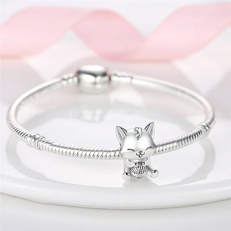 XinYouZhi 925 Sterling Silver Charms for Bracelets DIY Kitten Cat Bracelet  Charm Beads for Women Girls Luxury Animal Lucky Bead Charms for Birthday